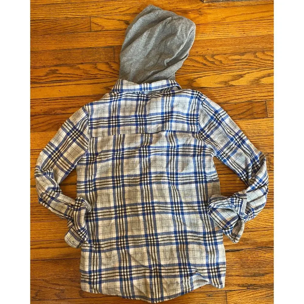 NWT Oshkosh Boys Flannel Hoodie Shirt Sz 14 $32 Blue Gray